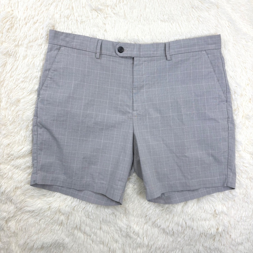 Banana Republic Shorts Mens 38 Grey Glen Plaid Stretch Cotton Casual Tailored